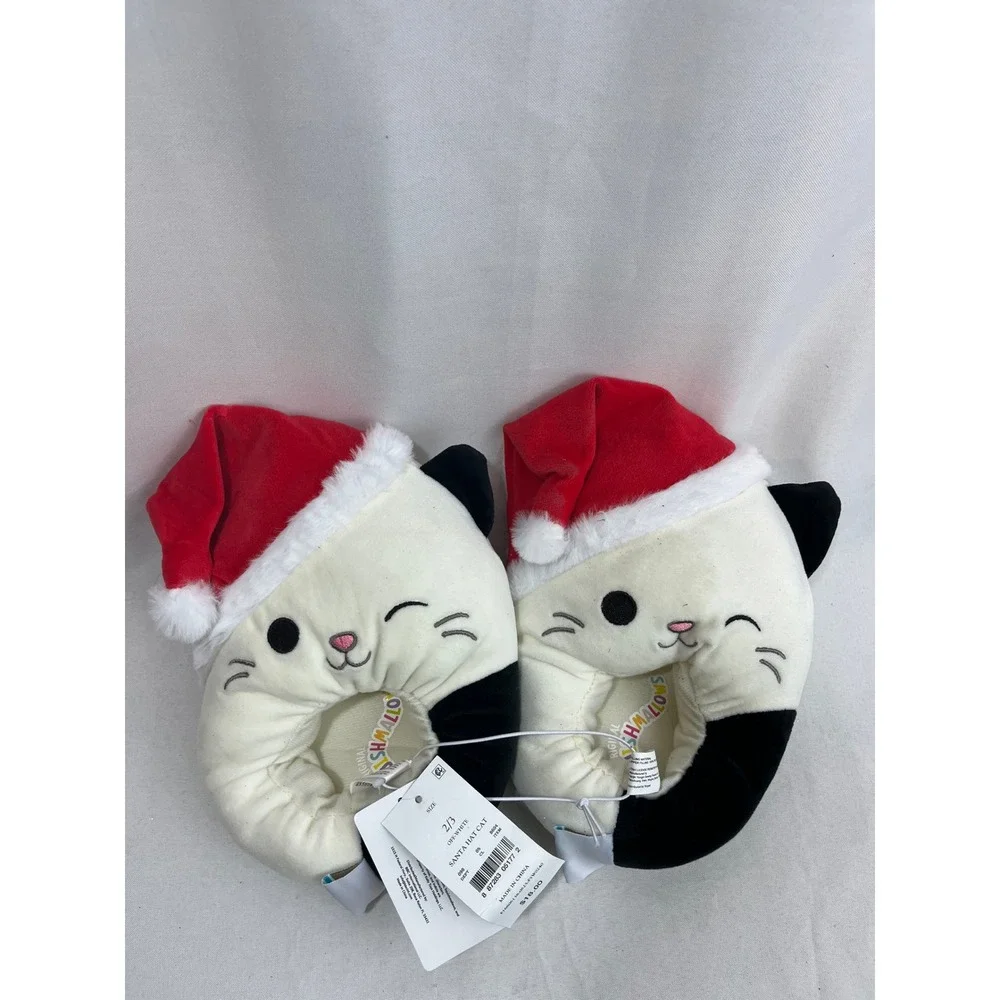 Squishmallows Cam the Cat Santa Hat Christmas Plush Slippers Kids Size 2/3 New